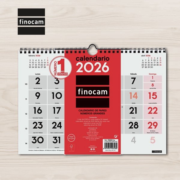 CALENDARIO 2026 Pared Números Grandes 30x21